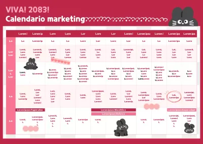 Calendario annuale con illustrazione di un simpatico coniglietto nero in colore rosa vino