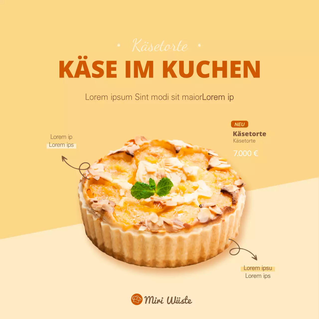 Banner für gelben Käsekuchen