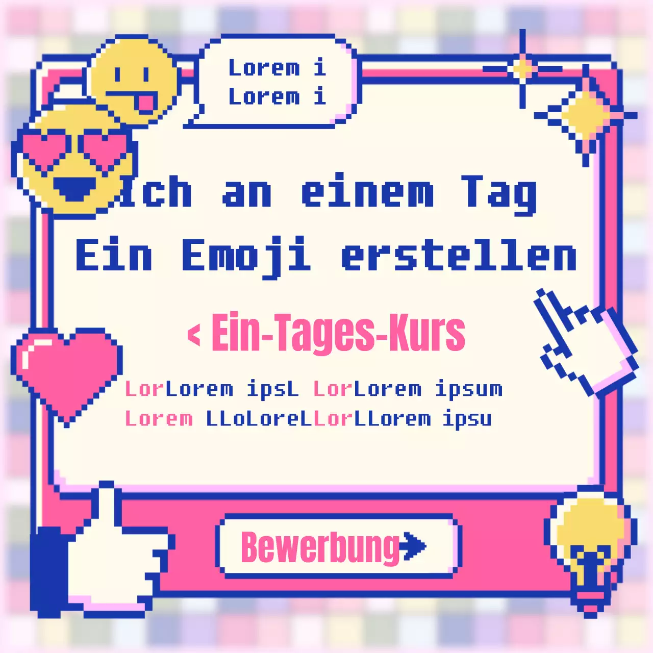 Bewerben Sie einen eintägigen Emoji-Kurs mit einem rosa Retro-Konzept