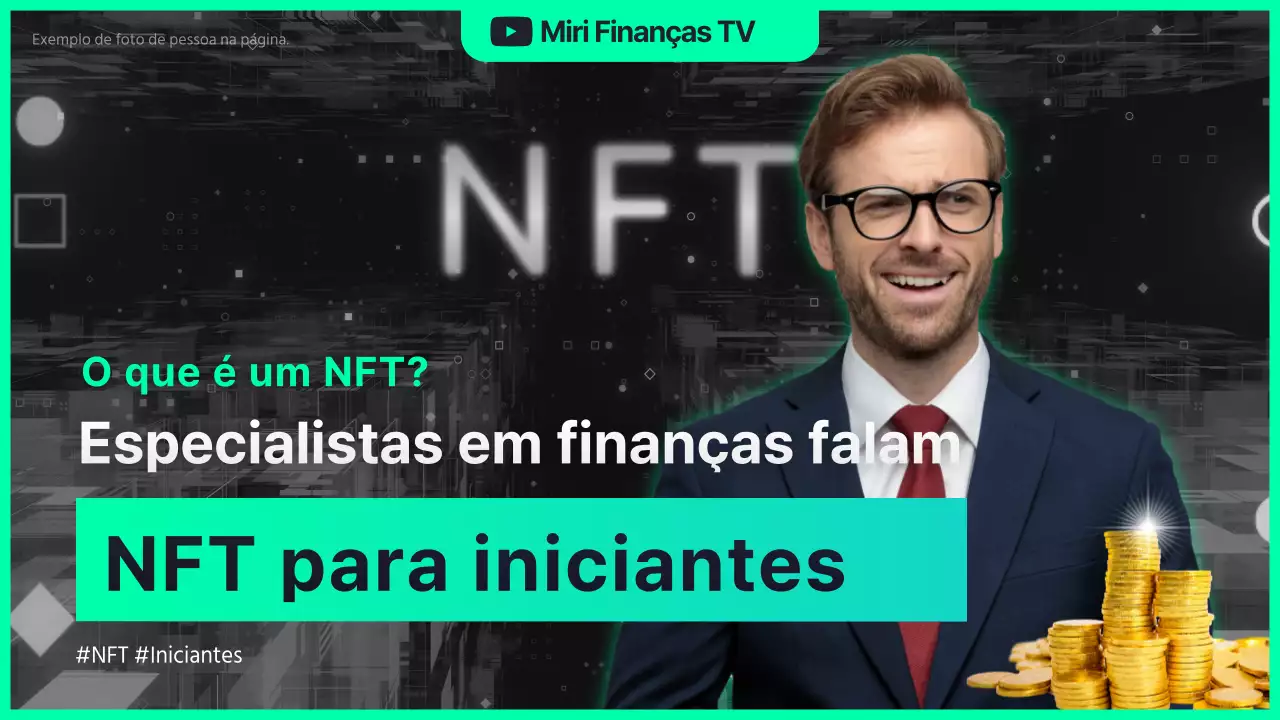 Miniatura do YouTube da cartilha de autoajuda sobre NFT, cor de menta e cheia de imagens