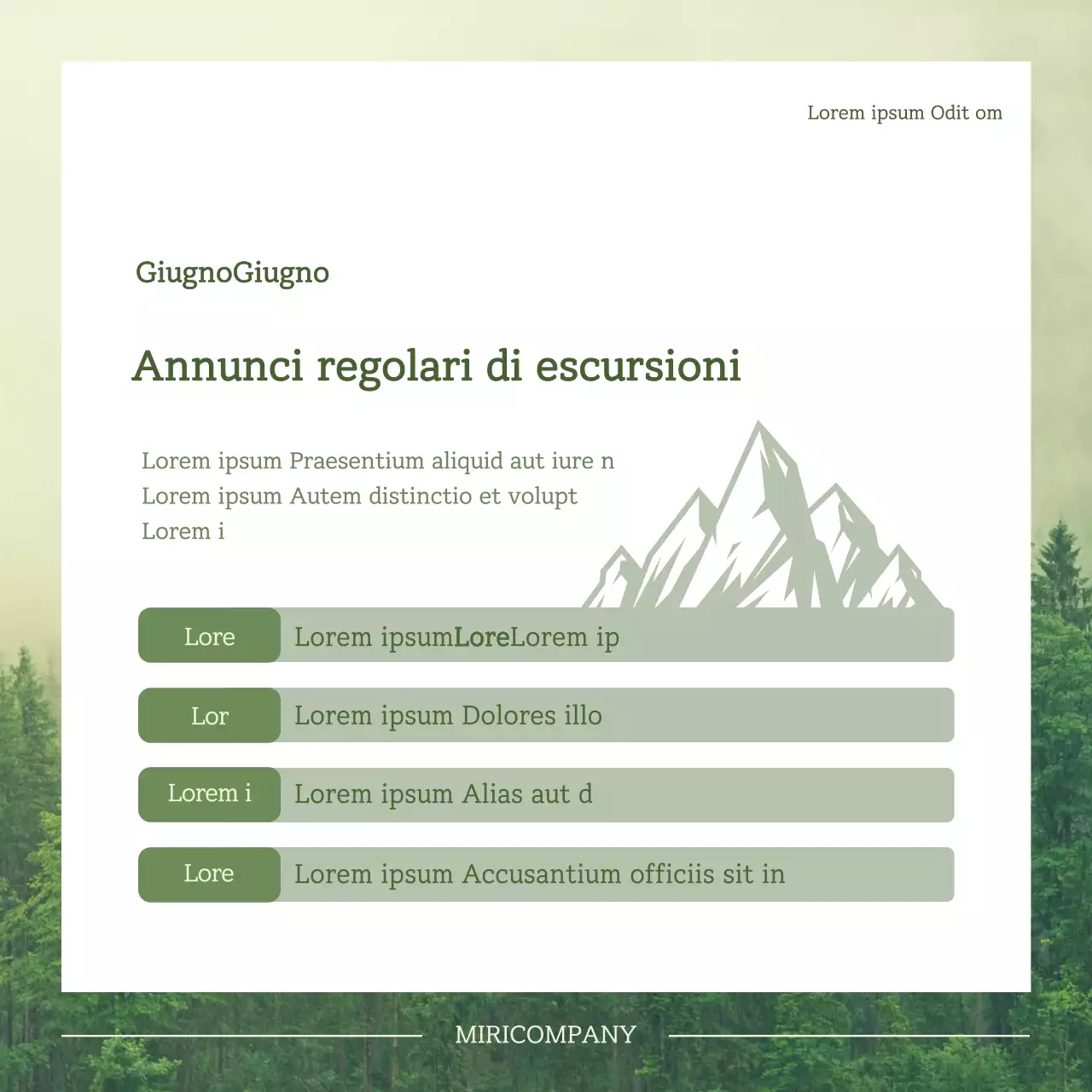 Un tema semplice, verde, per annunci di escursioni regolari