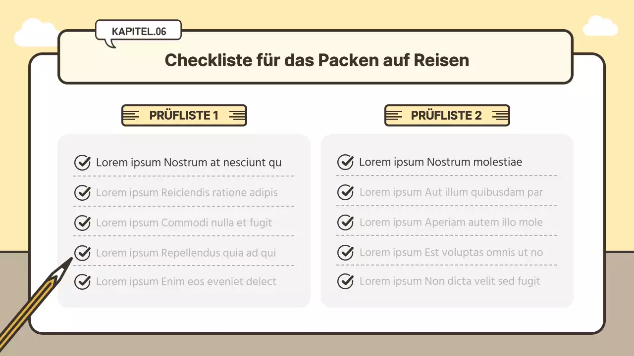 Niedliches Gepäckkonzept Reiseplan in gelb und beige