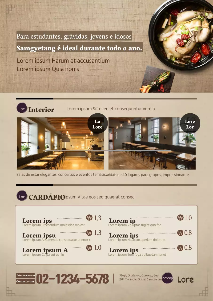 Introdução ao conceito tradicional e castanho do restaurante de sushi e uma introdução ao menu