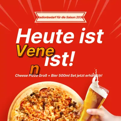 Werben Sie für ein Pizza-Bier-Anfeuerungsset in Rot