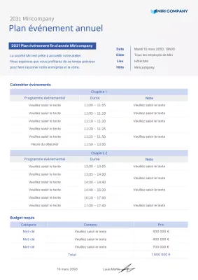 Un plan de cérémonie de clôture simple dans des tons gris et bleus sourds