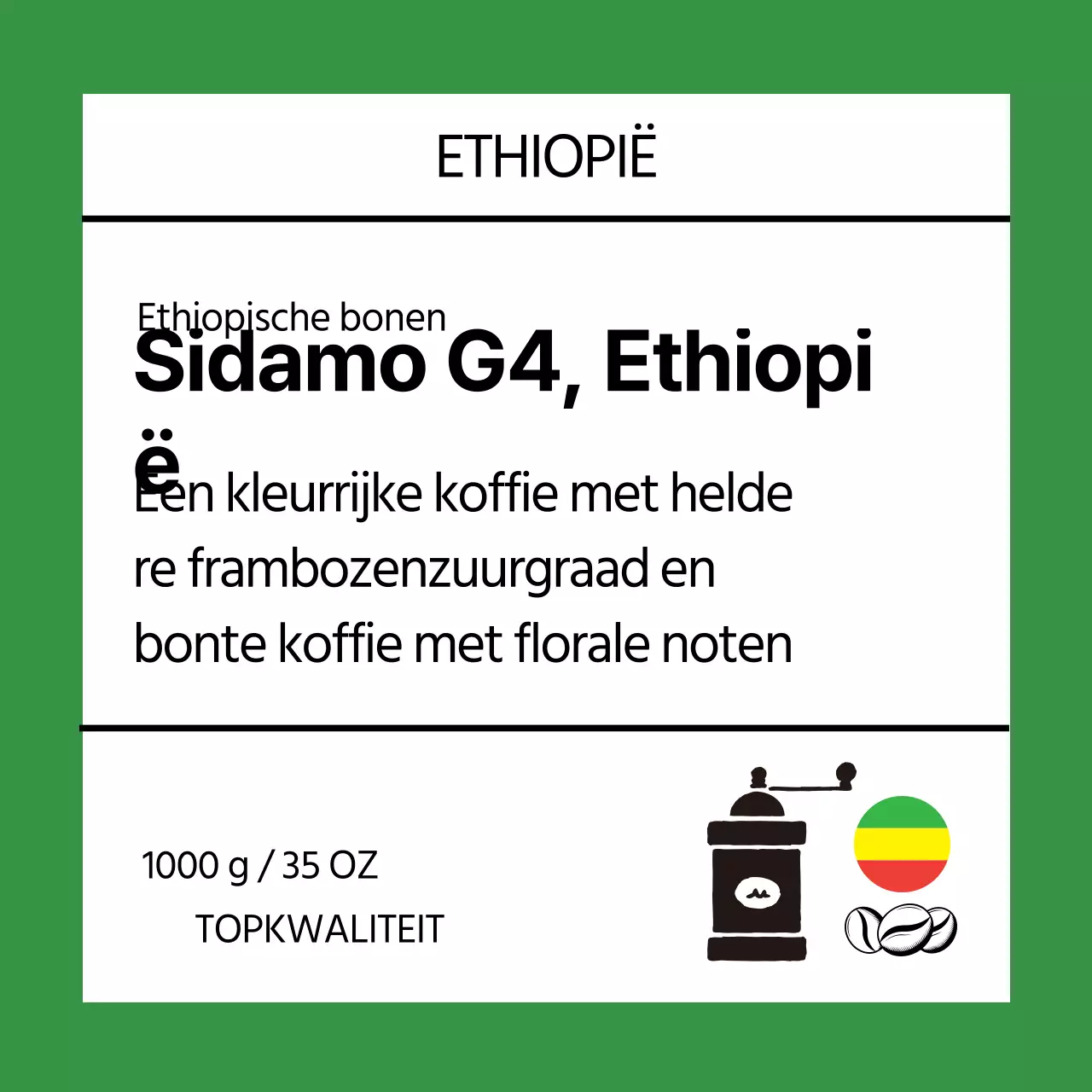 Groen geïllustreerd koffiebonenlabel