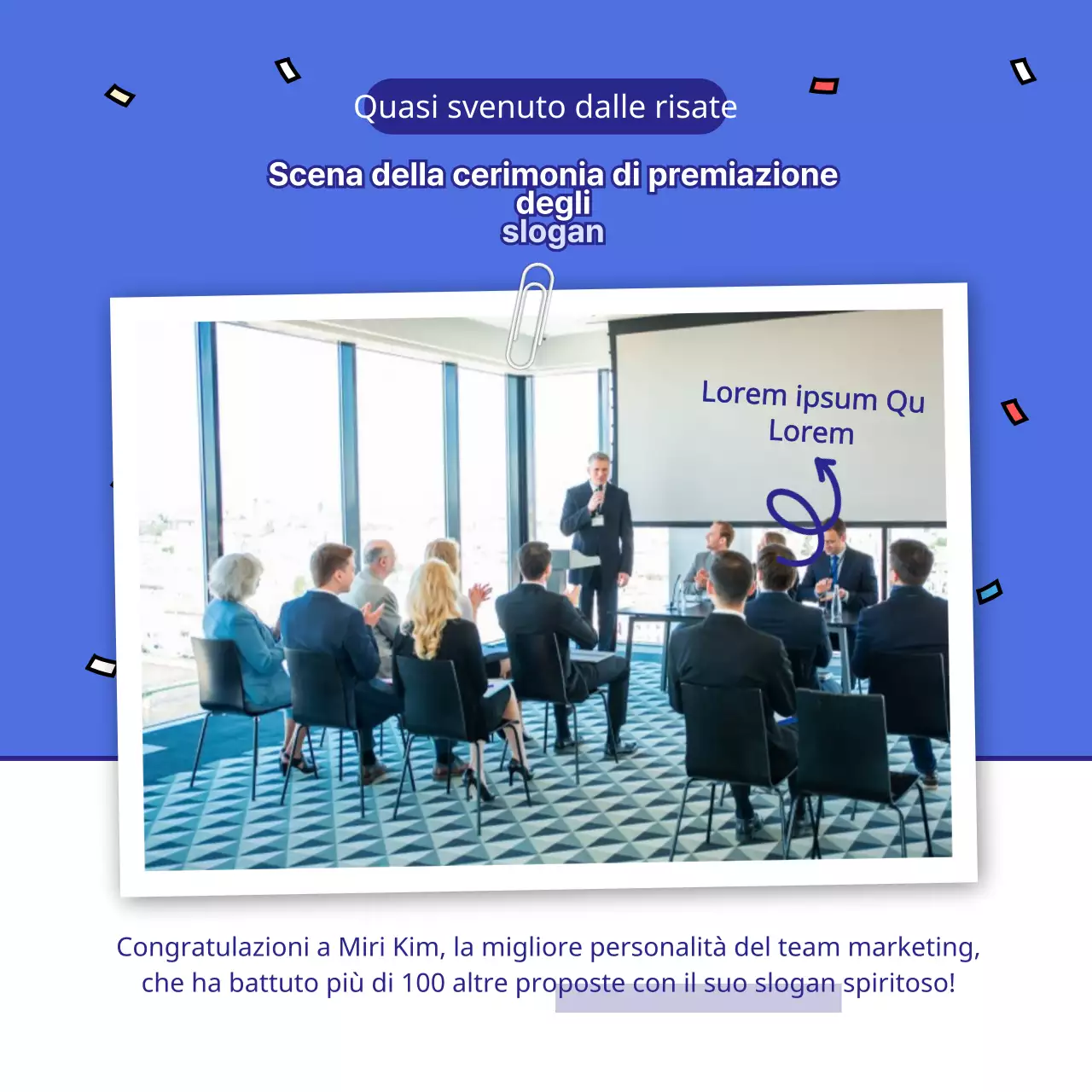 Annuncio del concorso di slogan a tema scatola blu e bianca