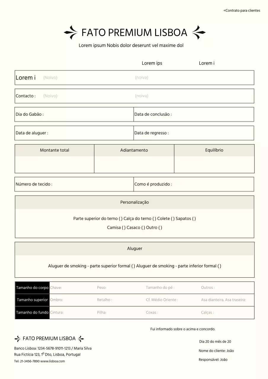Modelo de documento de contrato de vestuário formal para empresas da Brown