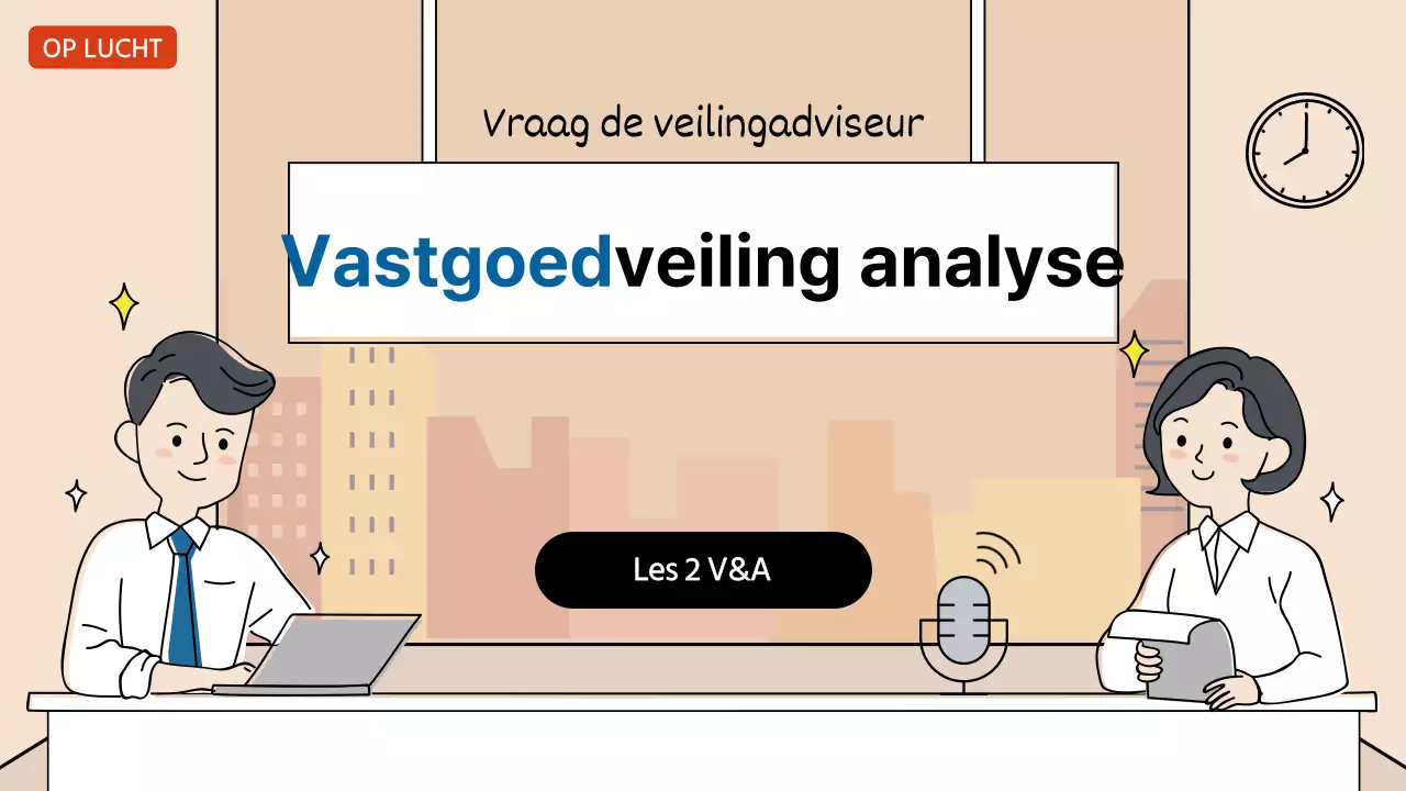 YouTube thumbnail van vastgoedveiling met roze radiohokje Q&A concept