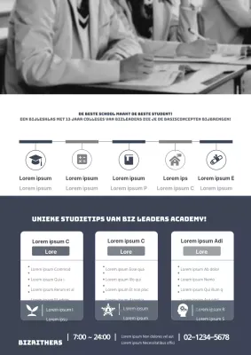 Een academie promoten met zwart-witfoto's van studenten die studeren in sodomie