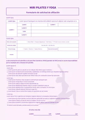 Mauve Pilates Yoga Membresía Formulario de Solicitud Contrato Lecciones de Entrenamiento Términos y Condiciones de Membresía