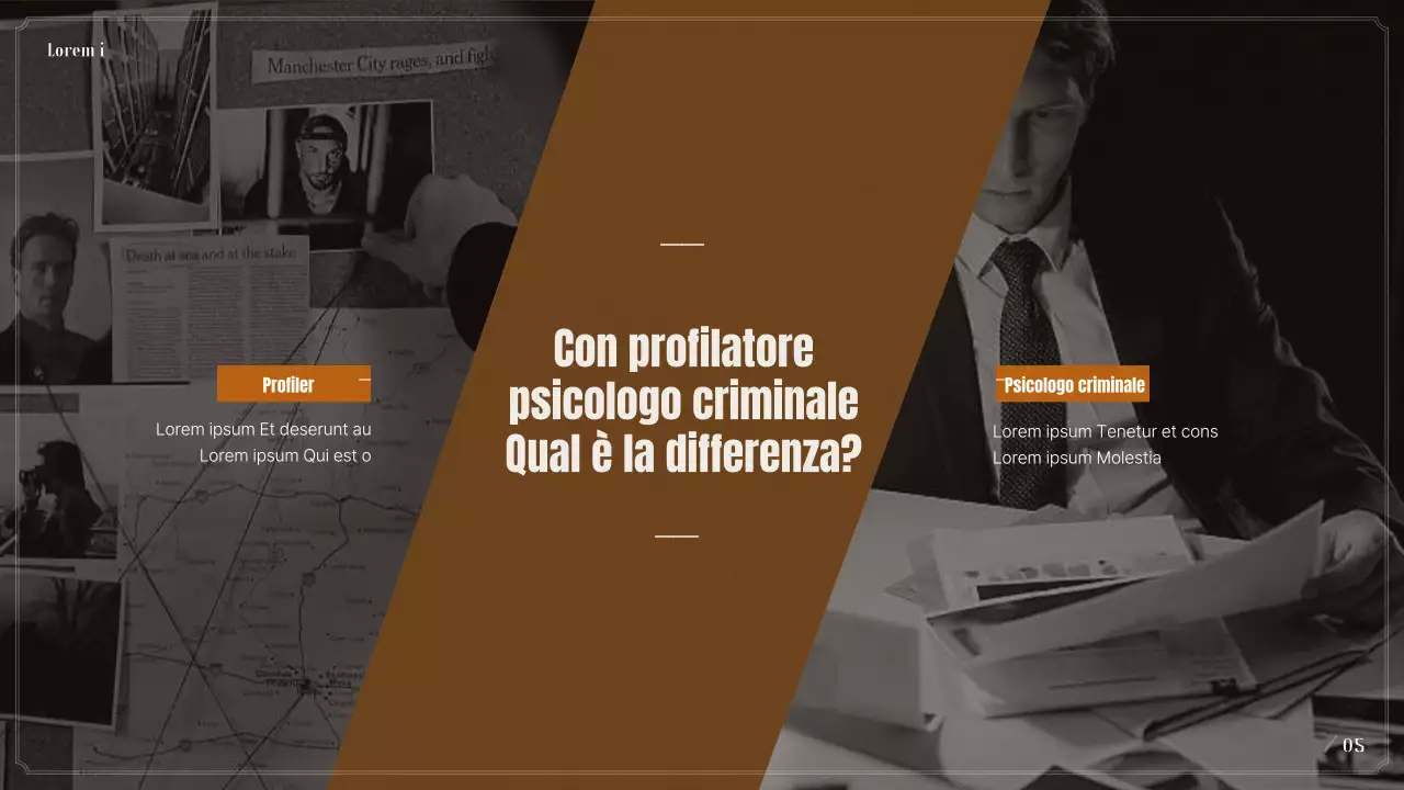 Presentazione del profilo psicologico criminale in nero e beige