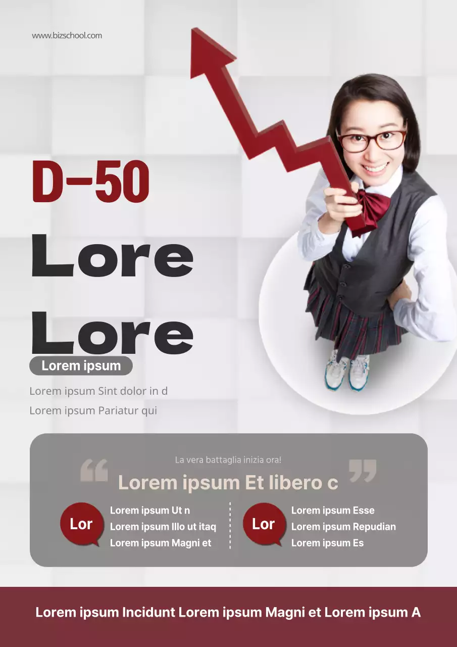 Un moderno volantino rosso e grigio per una scuola di preparazione agli esami di ammissione