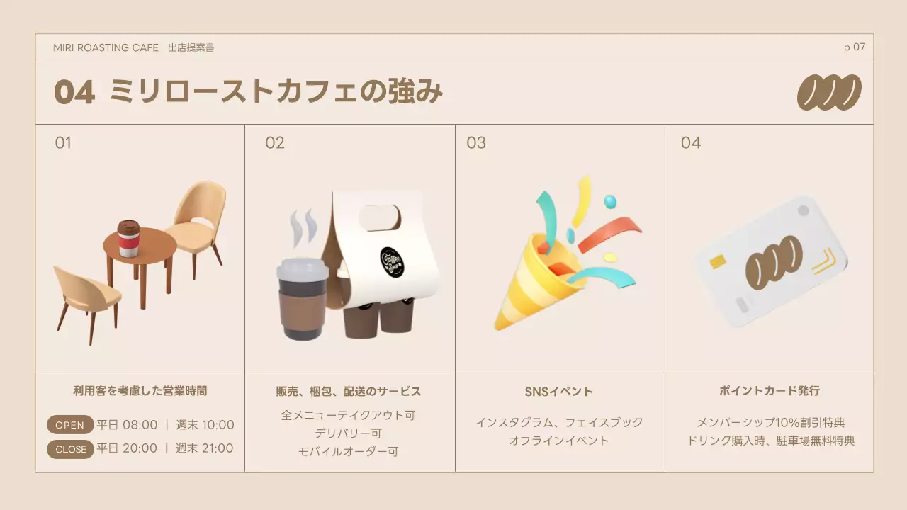 ベージュ シンプル カフェ 提案書 プレゼンテーション