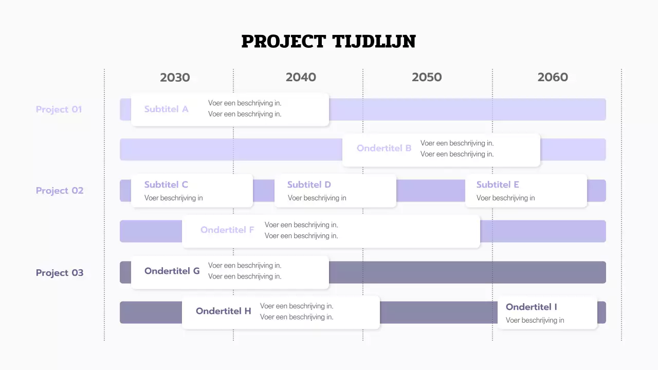 Tijdlijn infographic in een strakke paarse tint