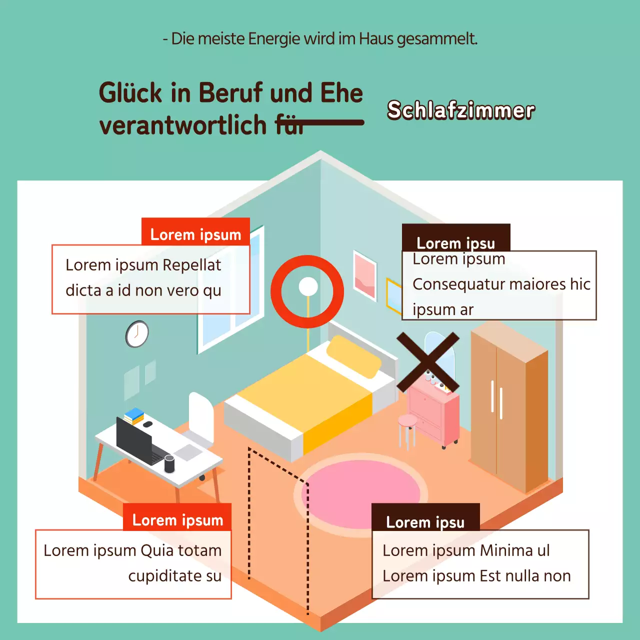 Illustriertes Feng Shui-Interieur in Gelb und Braun