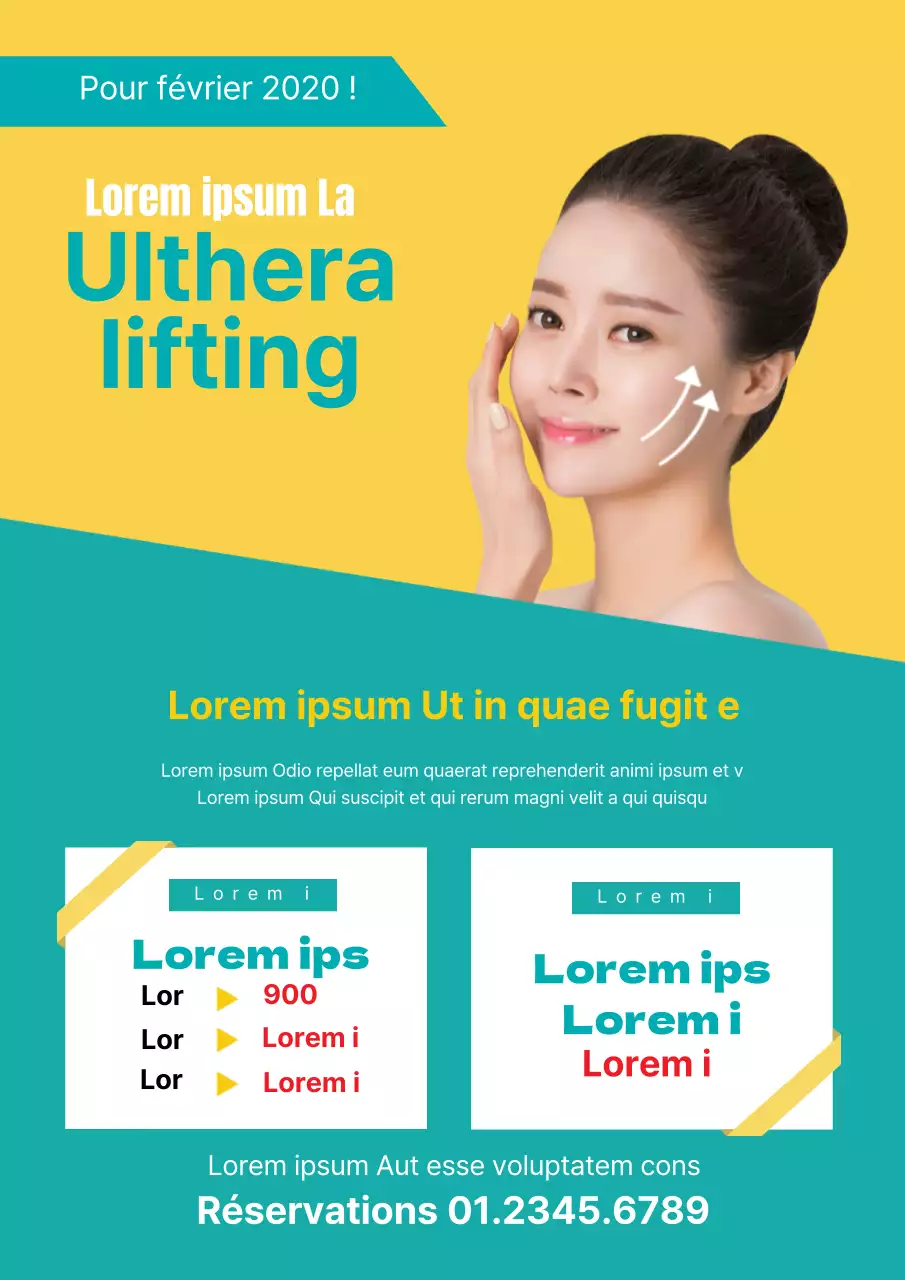 Flyer événementiel pour le lifting du visage en jaune et vert