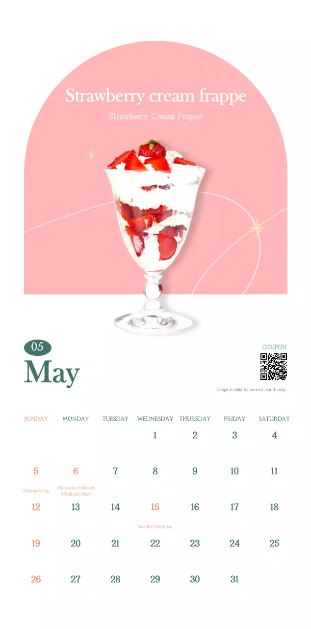 Cafe calendar with drink of the month recommendations