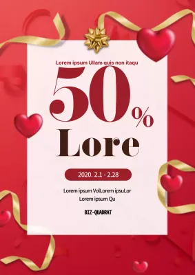 Schlichter Veranstaltungsflyer zum Valentinstag in Rot und Gold