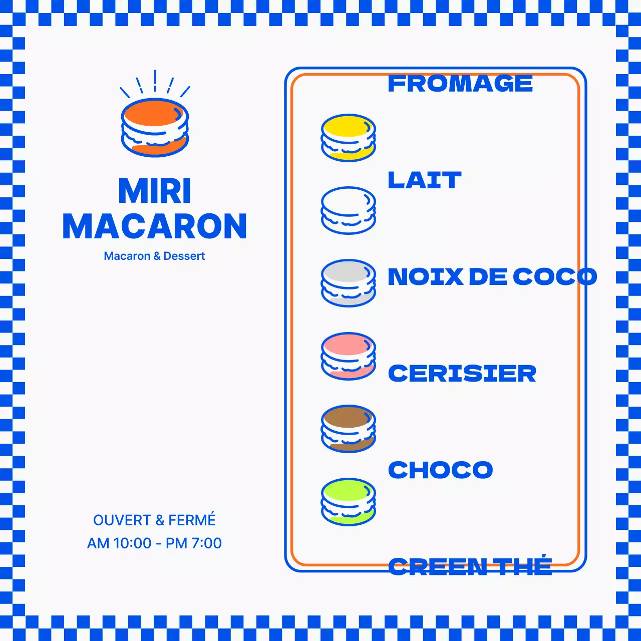 Macarons à damier bleu Médias sociaux