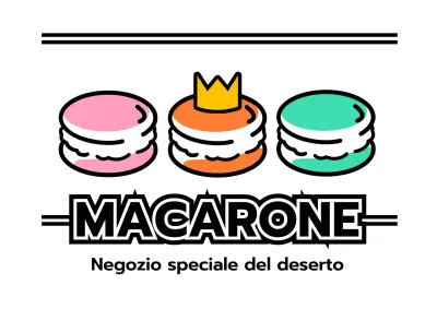 Promuovere un negozio di dolci con un'illustrazione di macaron in nero e colori accesi