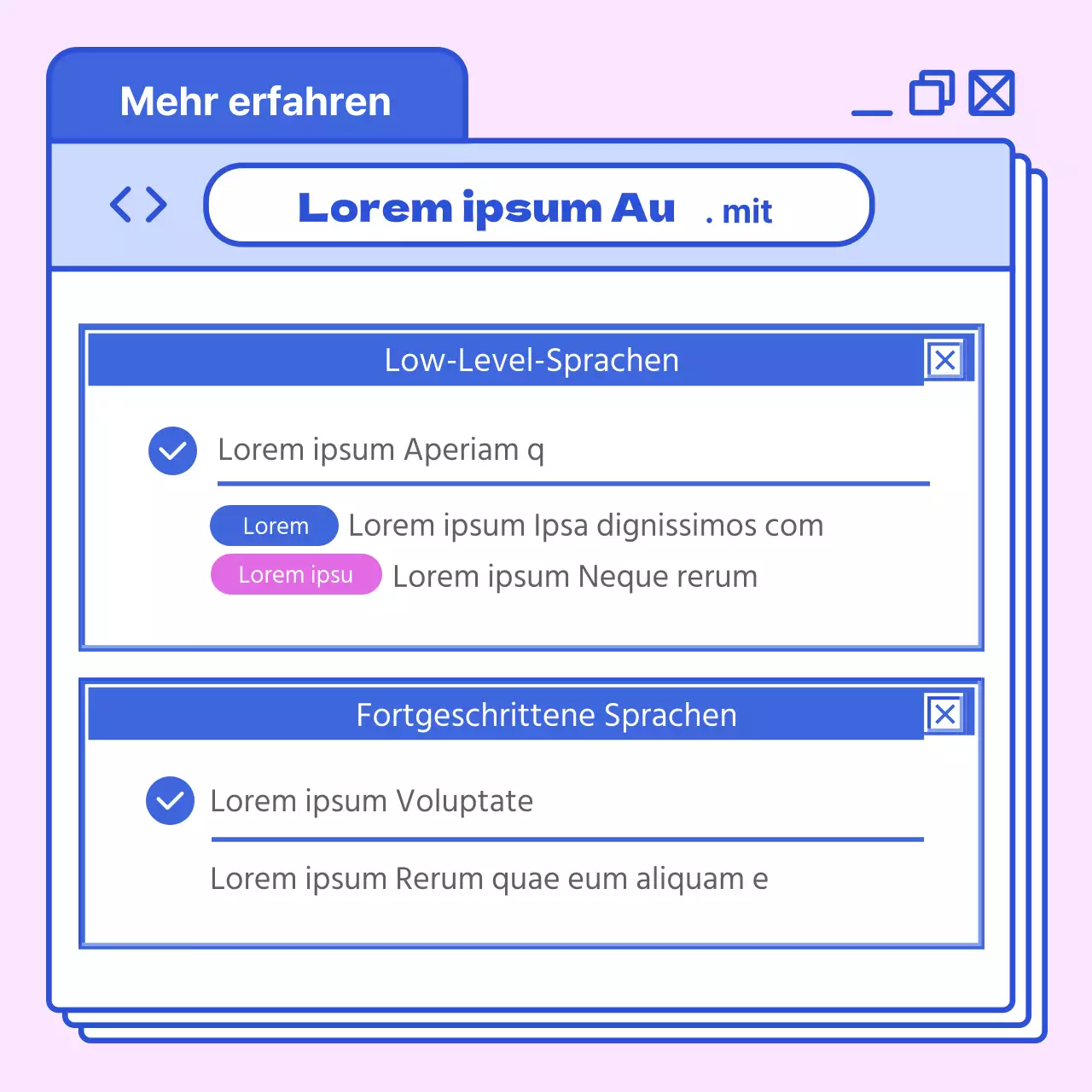 Erkunden Sie Programmiersprachen mit hohem Sättigungsgrad in Blau und Pink