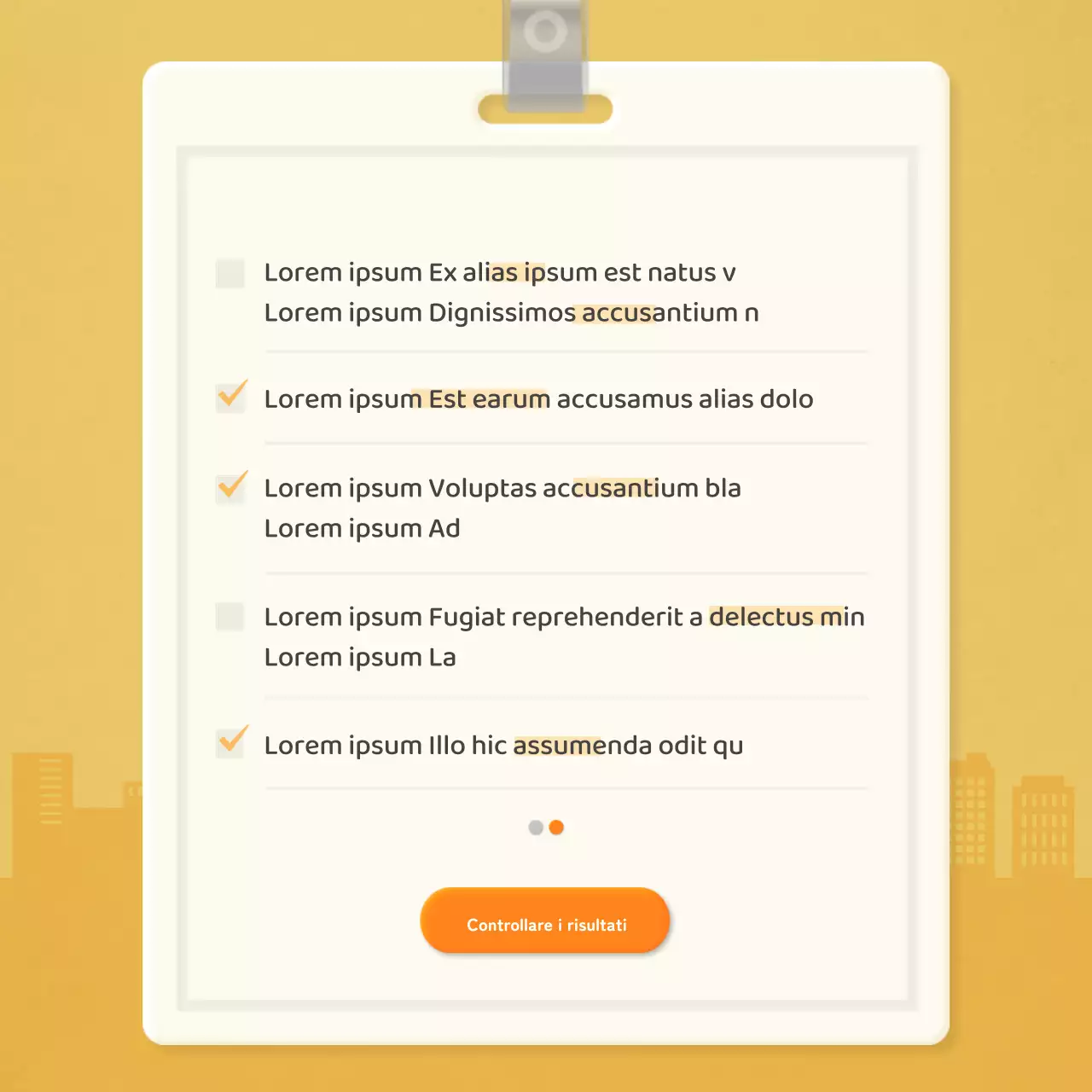 Lista di controllo a livello di lavoratore con concetto di scheda arancione per i dipendenti