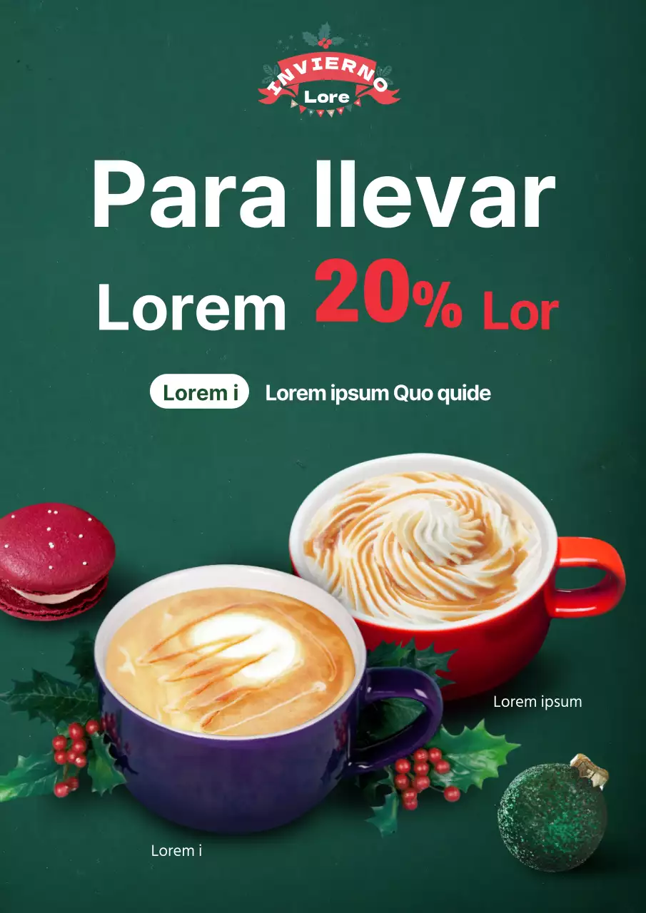 Promociona el menú de tu café navideño con una foto verde destacada
