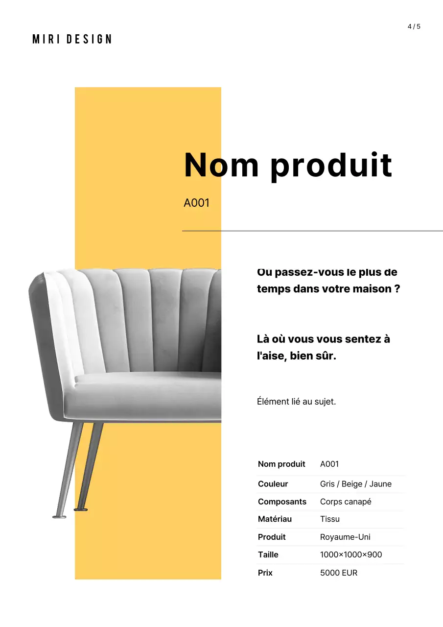 Catalogue de produits d'ameublement en jaune