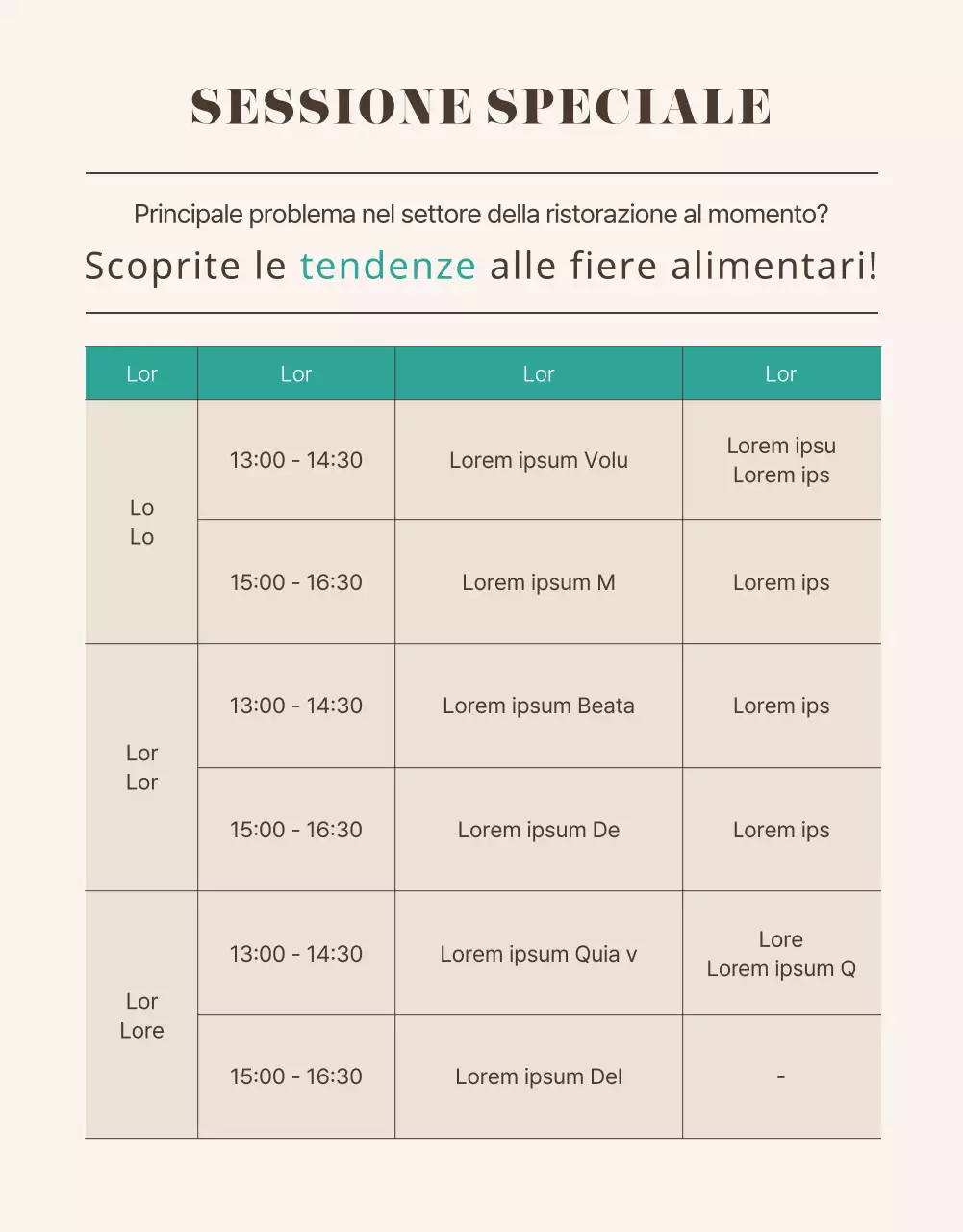 Una fiera di avviamento alimentare pulita di colore marrone e turchese