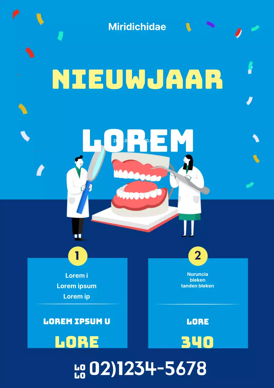 Leuke flyer voor nieuwjaarsevenementen in blauw en geel