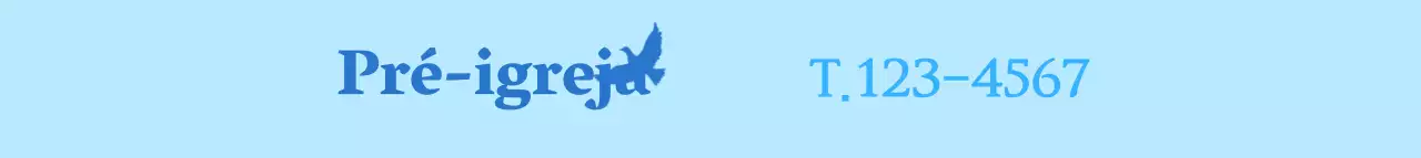 Promocional com um número de telefone de conceito de igreja azul claro e azul e uma pomba como símbolo de paz.