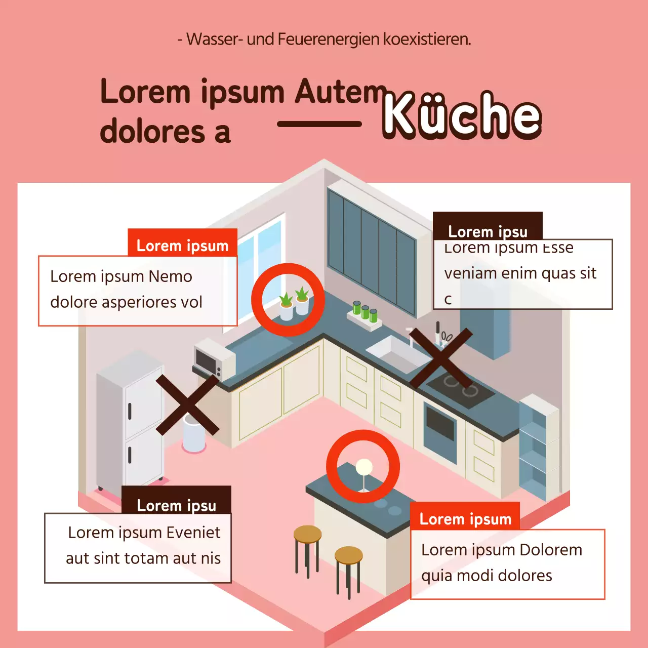 Illustriertes Feng Shui-Interieur in Gelb und Braun