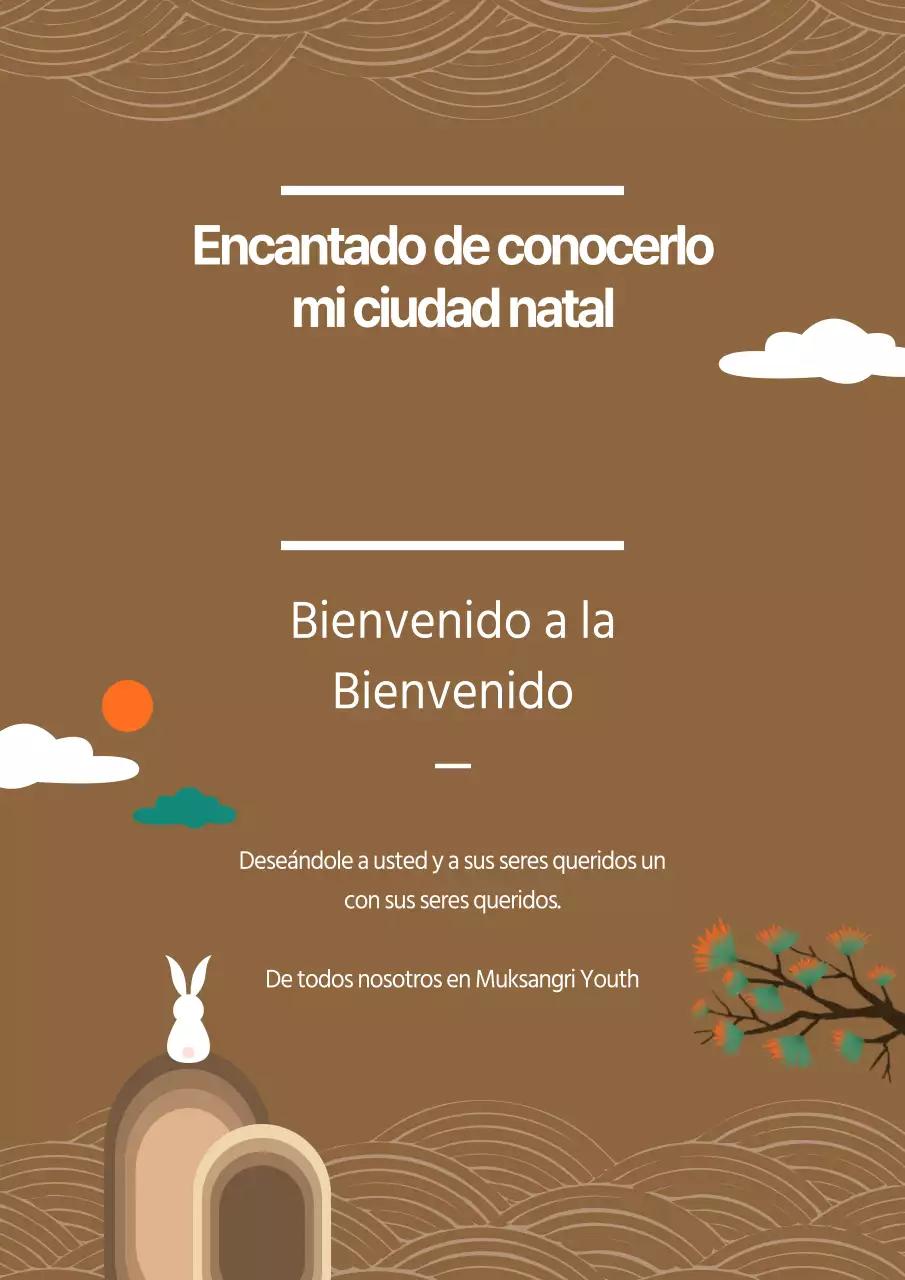 Bonita felicitación navideña con ilustración de fondo marrón de inspiración oriental