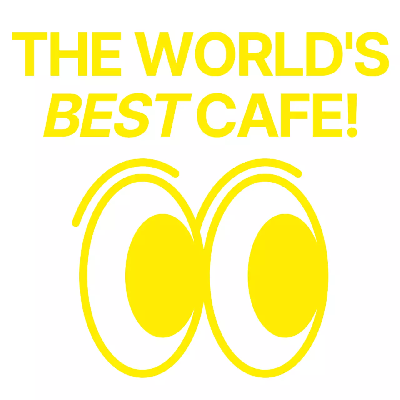 Ilustrasi mata memantul sederhana berwarna kuning yang dikombinasikan dengan frasa teks Style Cafe