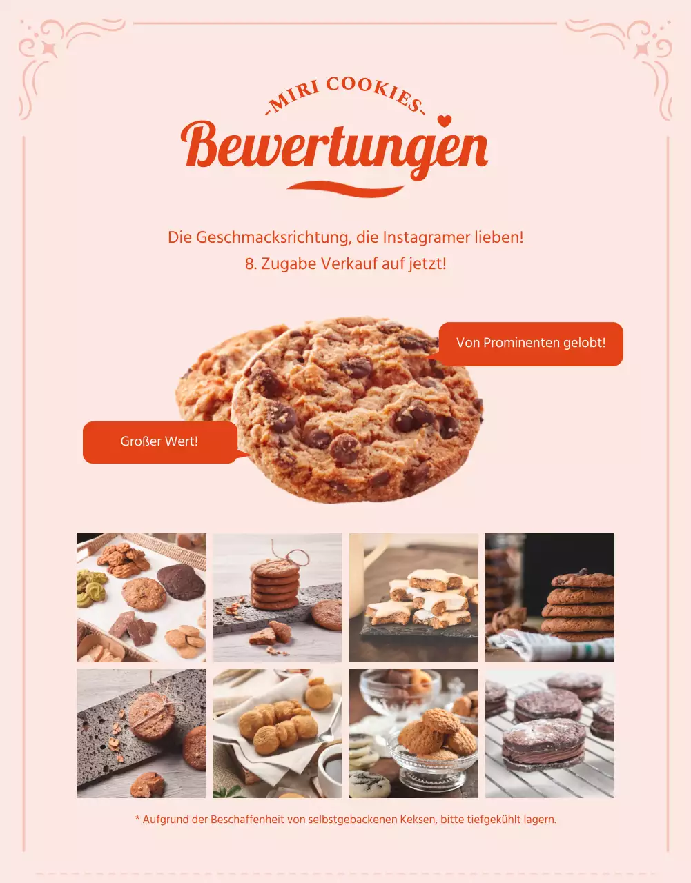 Bestellung von rosa und roten Keksen