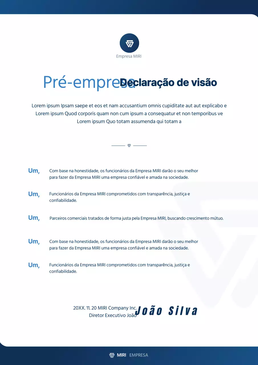 Declaração de conceito de negócio em branco e azul