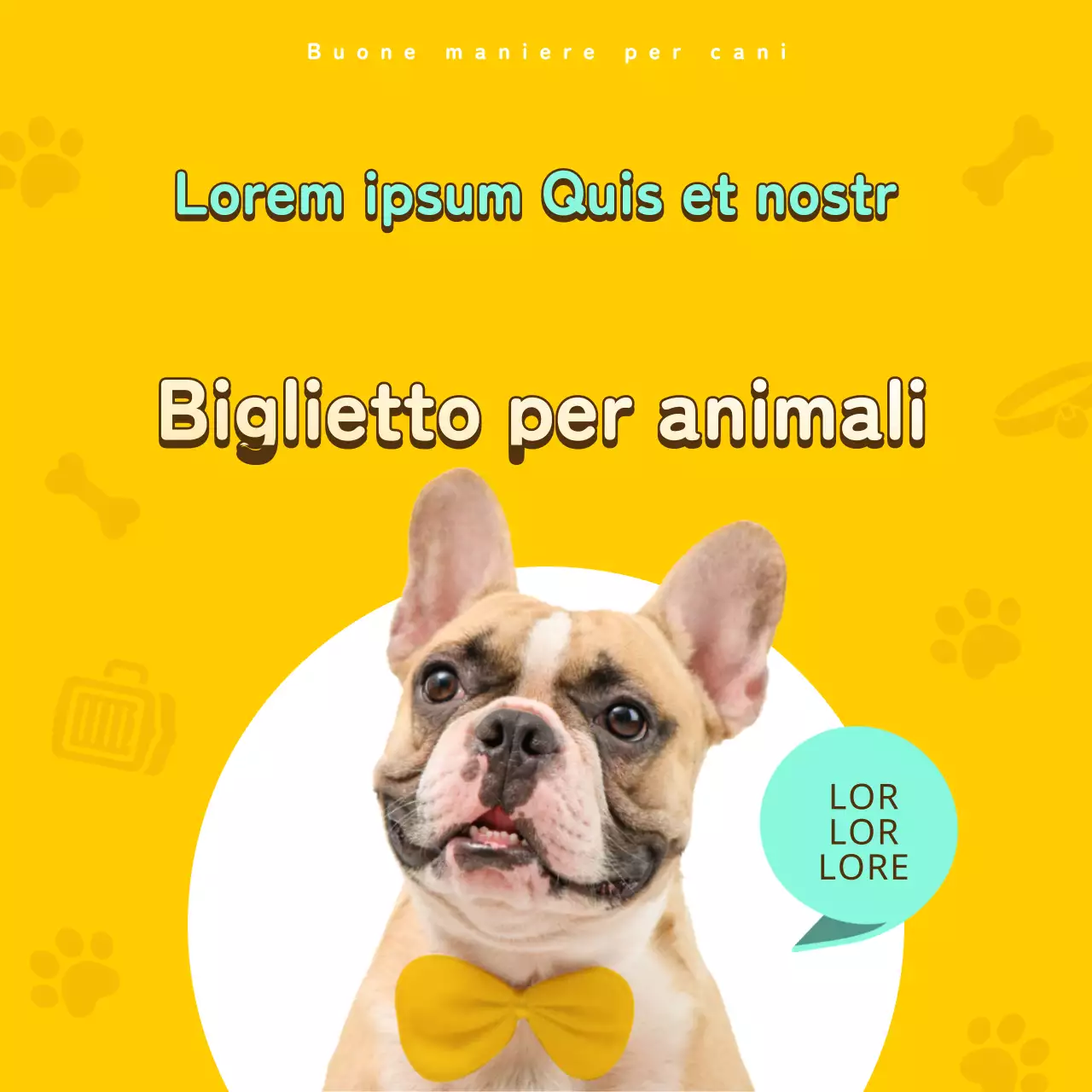 Biglietto informativo per animali domestici in giallo e bronzo