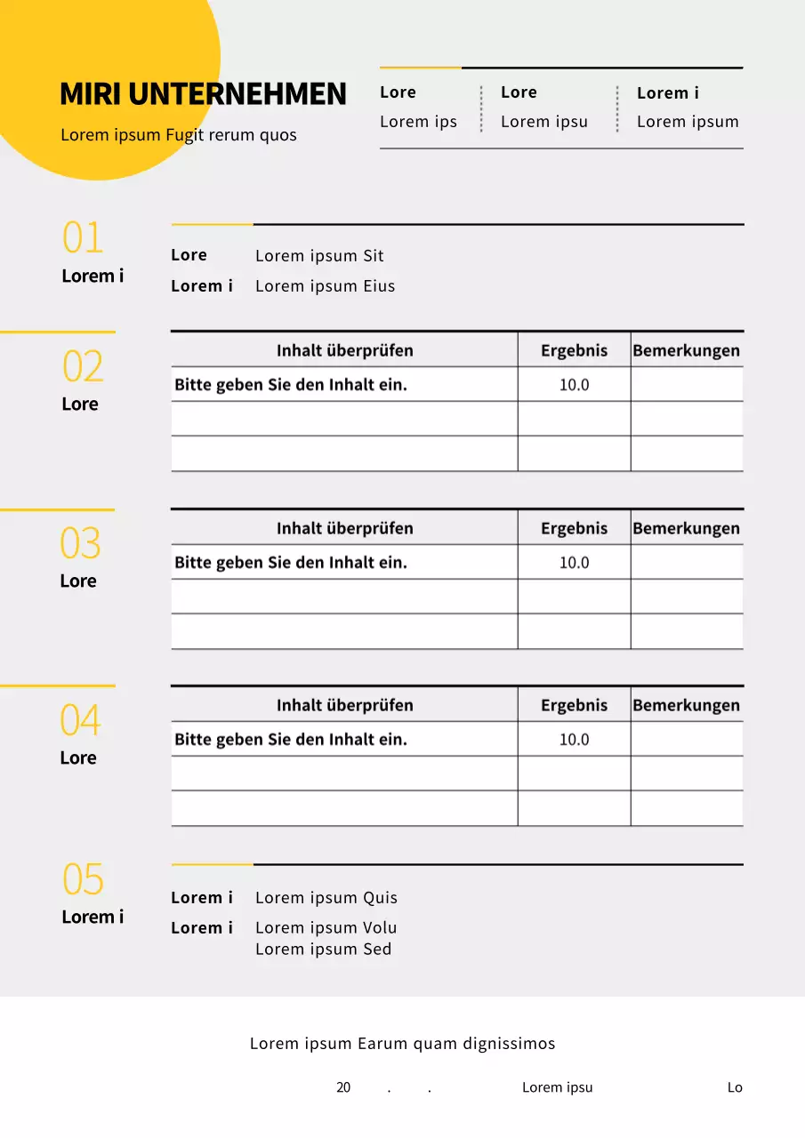 Einfacher Machbarkeitsbericht für ein neues Projekt in Gelb und Grau