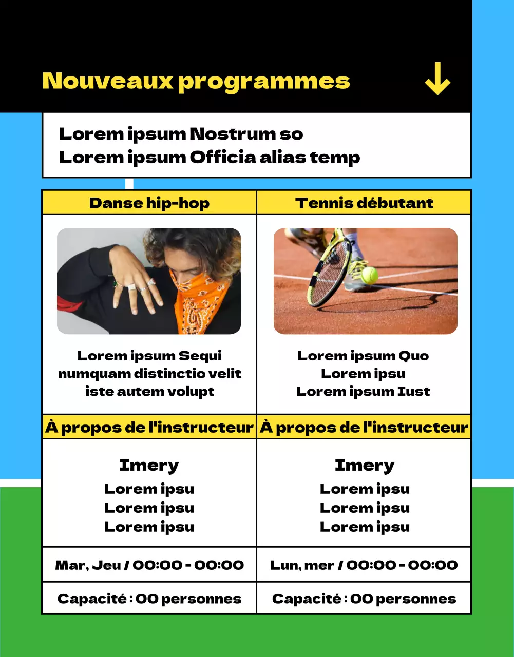 L'avis d'inscription au Centre sportif bleu-vert