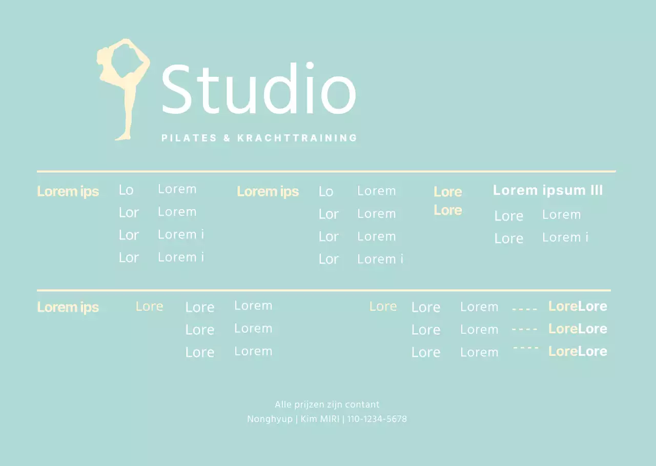 Mint Simpel Pilates Menubord Acryl Stand