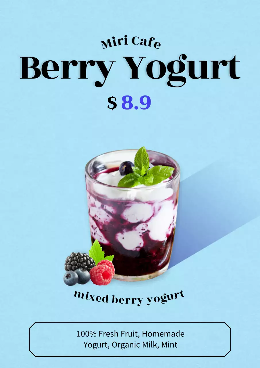 Blue Modern Yogurt Promotion Poster