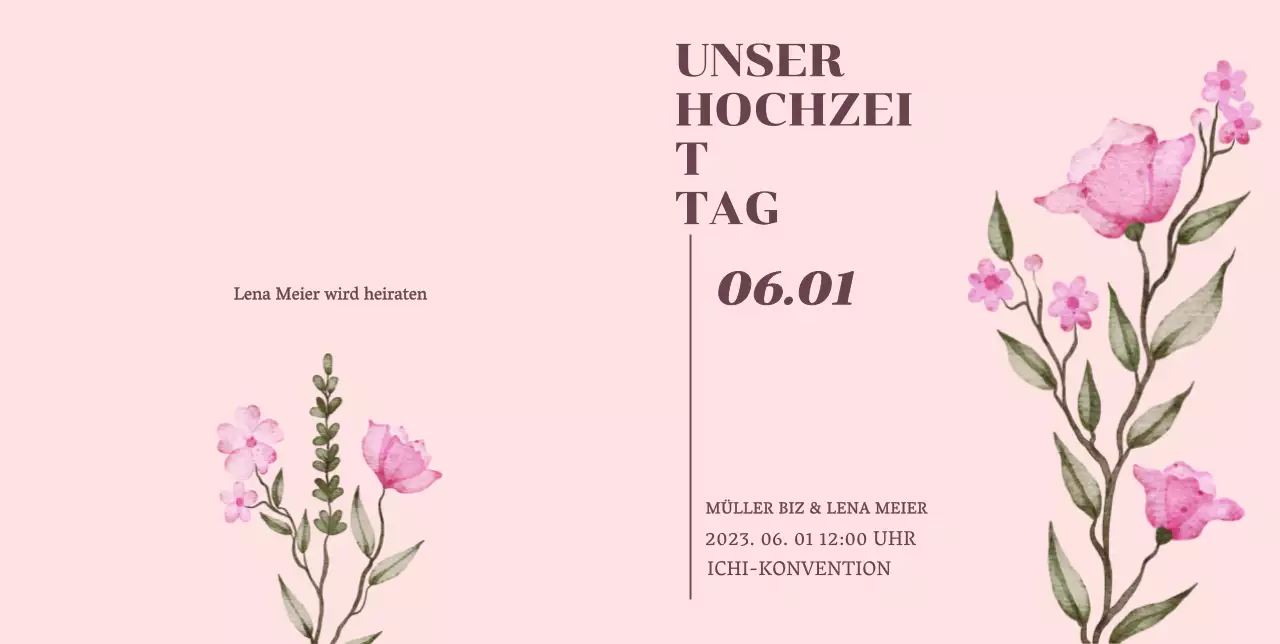 Einladung zum Hochzeitstag mit rosa Blumenakzenten