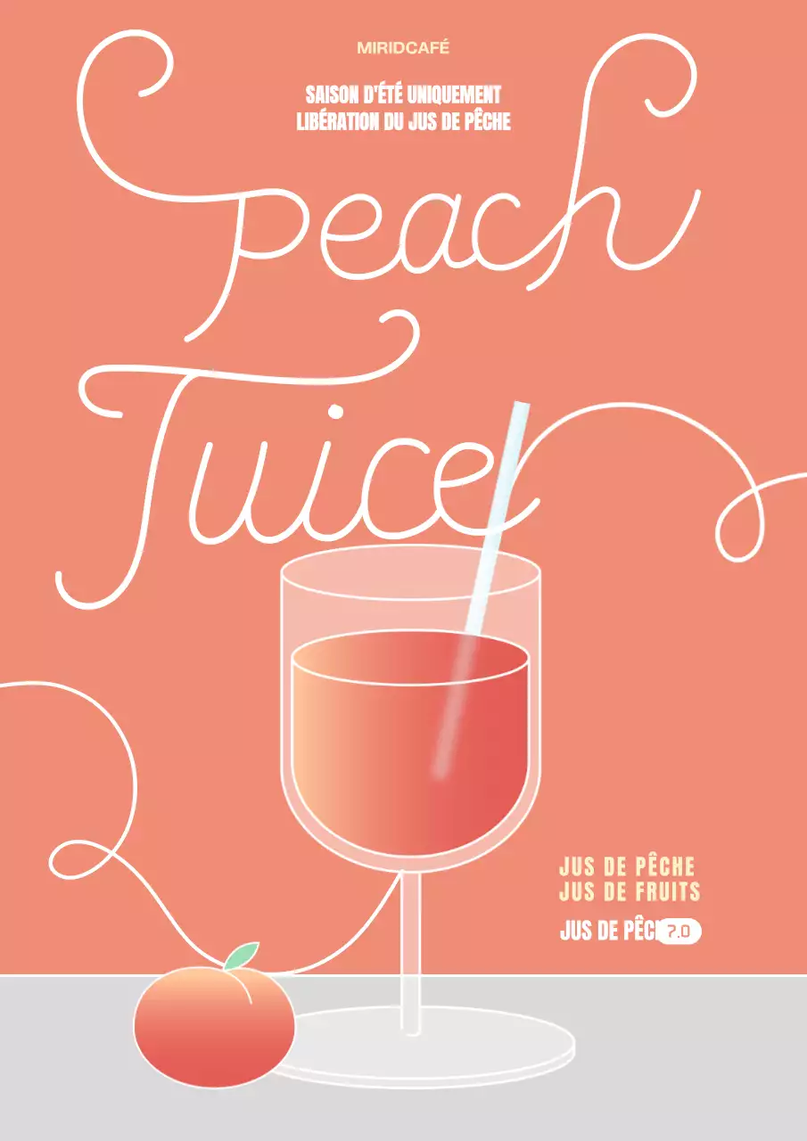 Faites la promotion de votre nouveau jus de pêche avec une jolie bouteille aux couleurs de la pêche.