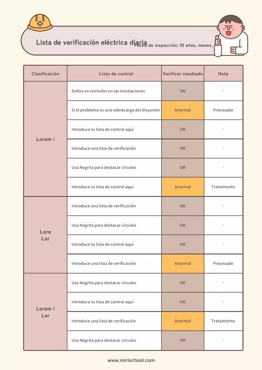 Lindo concepto de ilustración marrón lista de comprobación eléctrica