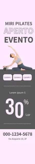 Windbanner Pilates Open Event con quadrati grigi su sfondo rosa