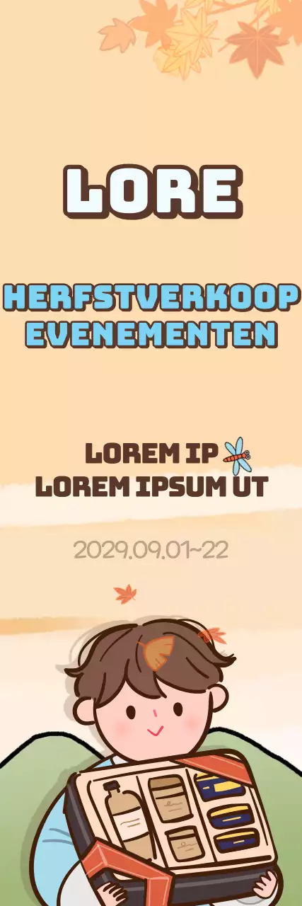 Korting op een geanimeerd herfstillustratieconcept in oranje en lichtblauw