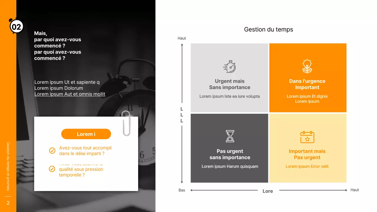 Thème de l'atelier sur la gestion du temps en orange