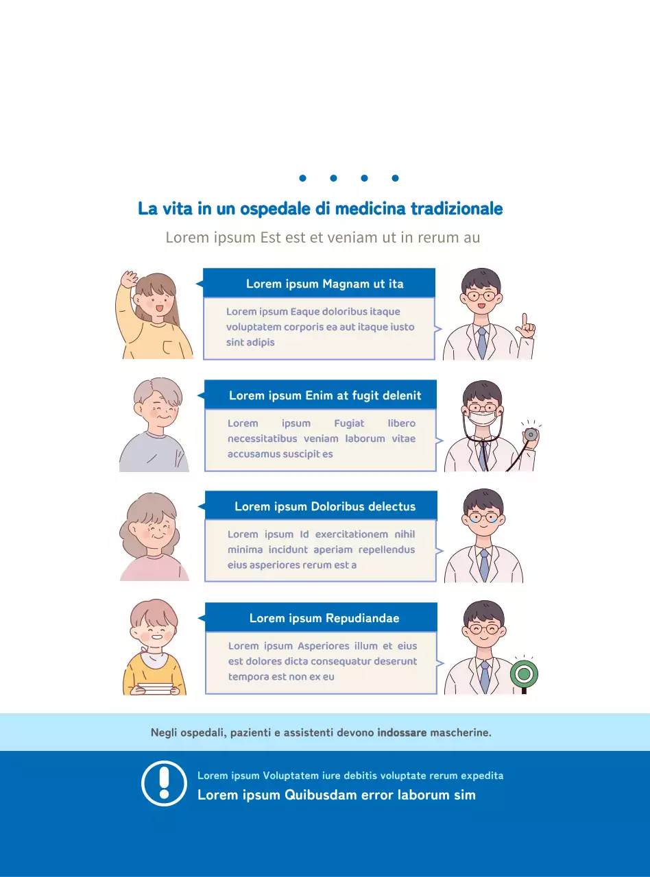 Informazione e promozione delle cliniche di medicina orientale con un concetto pulito in bianco e blu