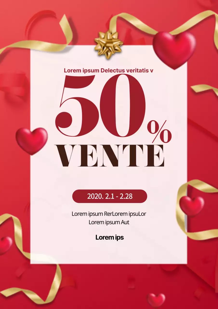 Prospectus élégant des ventes de la Saint-Valentin en rouge et or